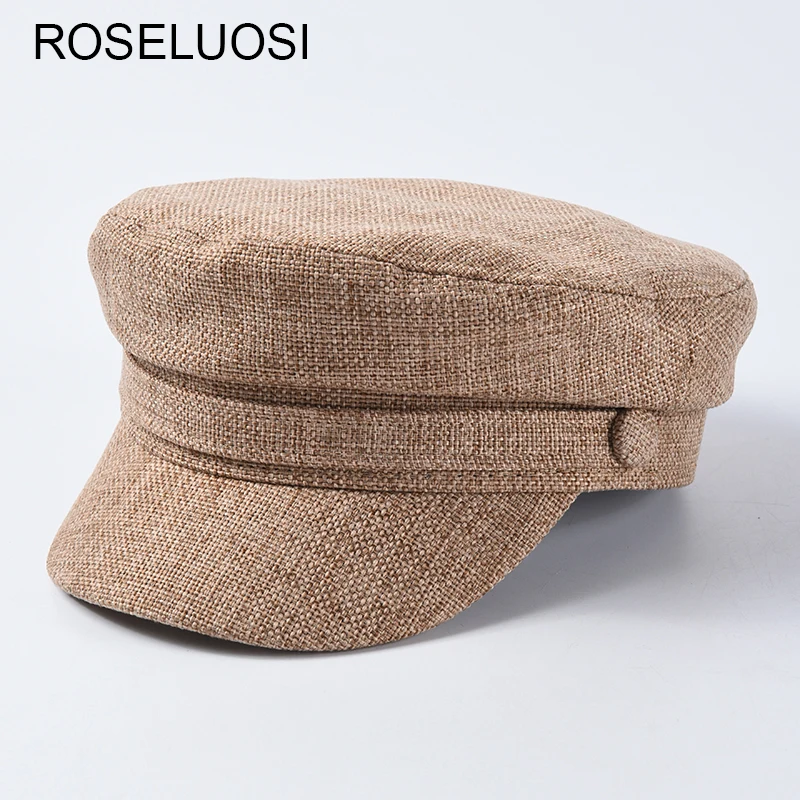 

Women Military Hats Casual Solid Color Newsboy Caps Flat Top Octagonal Cap