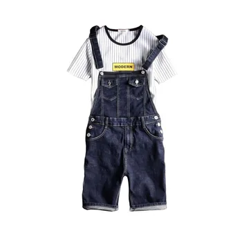 

2017 New Brand Designer Summer Men's Bib Overalls Jeans Shorts Man Casual Slim Fit Distressed Blue Denim Jumpsuit Short Pant