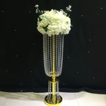 

10pcs/lot Cheap Metal 31''Tall Acrylic Beads Gold Flower Vase Stand for Weddings Table Centerpiece Wedding Decoration Home Decor