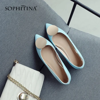 

SOPHITINA Simple Flats Women Genuine Leather Elegant Pointed Toe Solid Slip-On Fashion Spring Flats Metal Dot Casual Shoes SO85
