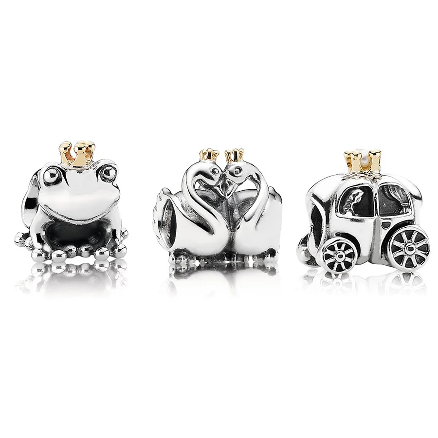 

925 Sterling Silver Beads Charms Fairy Tales Style Frog Prince Swan Pumpkin Charms For Women Pandora Bracelets Bangles Jewelry