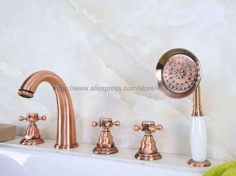Bathtub Faucet Widespread 3 Cross Handles Roman Tub Faucet 5 Holes