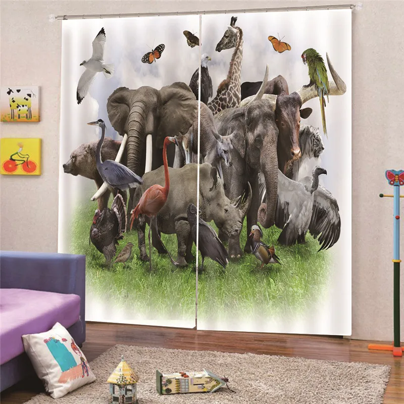 3D Digital Print Elephants Modern curtain with jacquard organza fabric for living room Bedroom window Home Decor Draps AP23