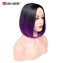 Wignee Straight Hair Synthetic Wig Bob Wig For Women Ombre Purple/Blue/Green/Brown High Density Temperature Glueless Cosplay Wig ladylike lolita mikasa ackerman bob style straight cosplay wig for women
