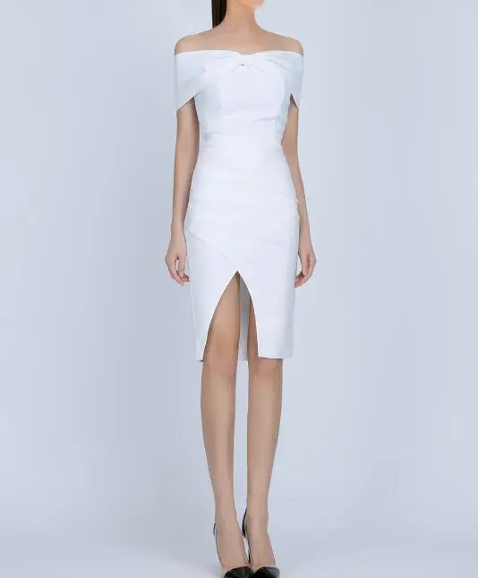White Dress Slash Neck Celebrity Fashion Night Club Party Dresses Bodycon Summer Wedding Bandage Dress