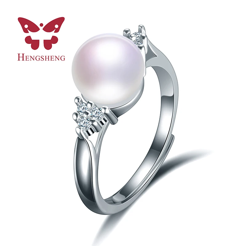 

2019 Fashion Jewelry 8-9mm freshwater pearl ring for women wedding, Beautiful adjustable white pink purple black gold ring