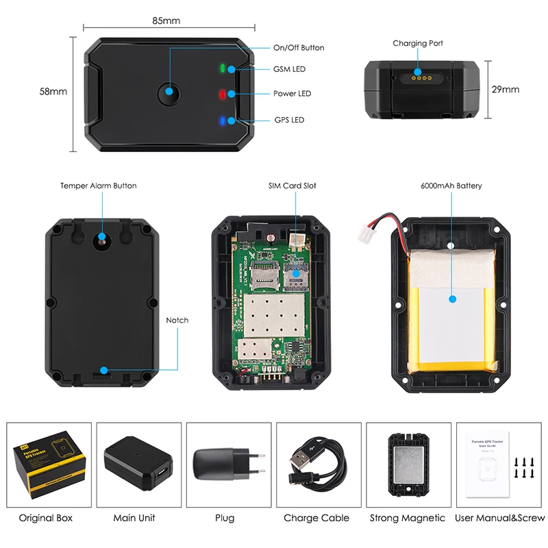 Gps трекер AT1 LBS + WIFI отслеживание в режиме реального времени IP67 водонепроницаемый
