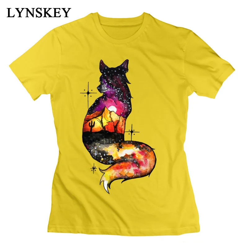 LYNSKEY Cotton Tops Shirt Galaxy Desert Fox for Women Normal T-Shirts Slim Fit Discount Crewneck Short Sleeve Tee Shirt white