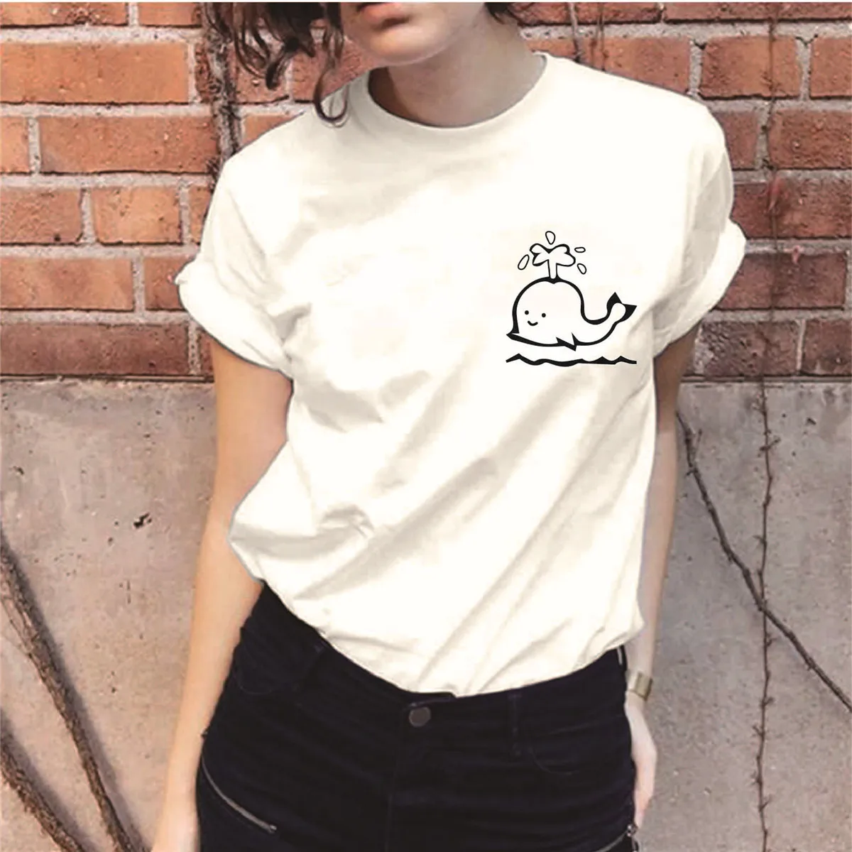 Buy Cute Graphic Pocket Tee Women Tops Summer Tshirt