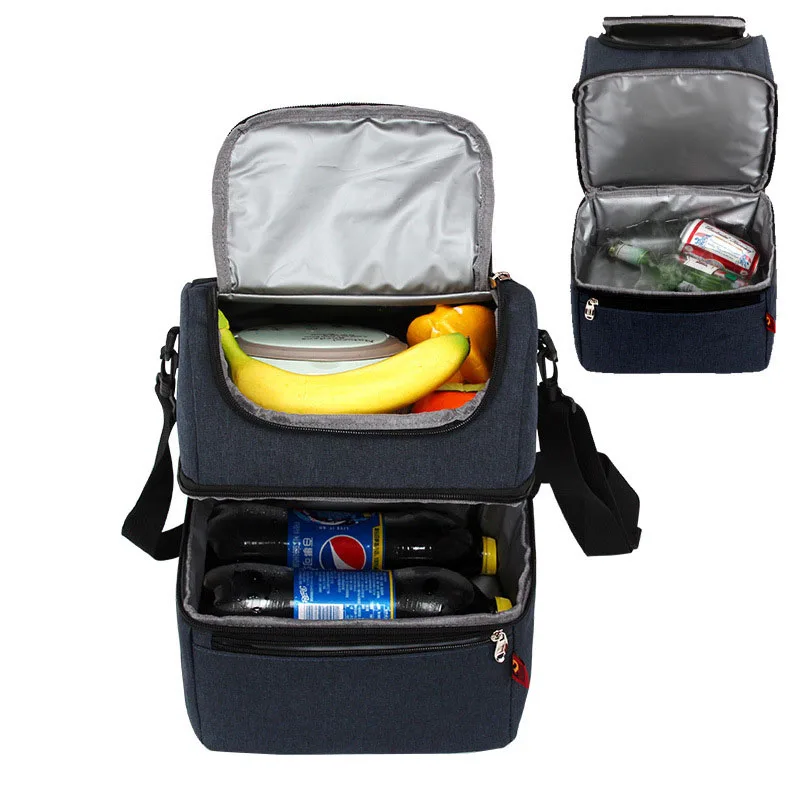 

Waterproof Soft Picnic Bag Double Decker Insulated Lunch Bag Soft Cooler Bag Shoulder Thermal Lunch Cooling Bag for Work in City