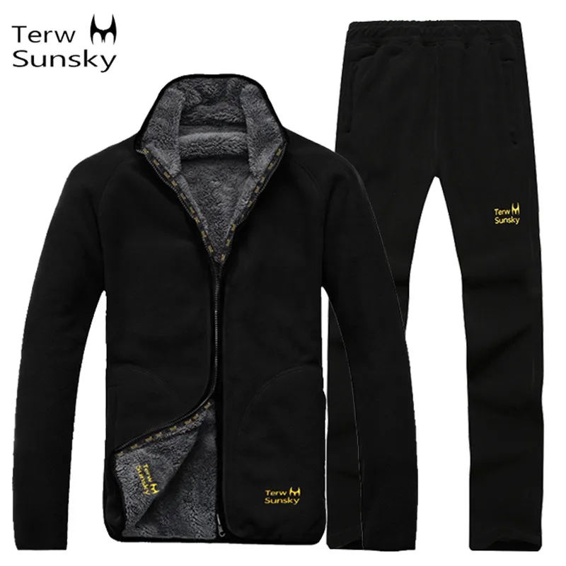 Новинка Terwsunsky осень/зима мужские уличные теплые утолщенные флисовые куртки TR005+ длинные штаны TK031 комплект 2 шт