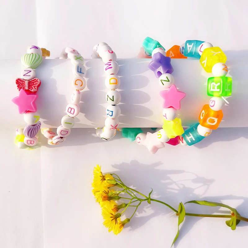 Акрил Карамельный цвет звезда браслеты с сердечками для детей мода прекрасный браслет с буквами для детей Детский подарок малыш ювелирные изделия