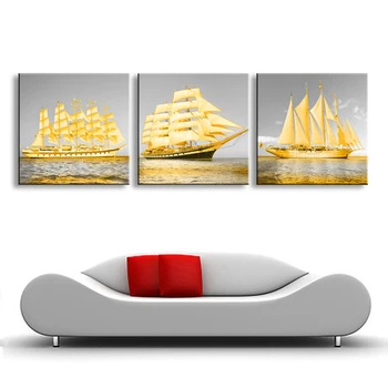 

Framed painting wall art canvas framed Golden sailing boat Home Decorative Art Picture Prints on Canvas framed wall art PAP-011