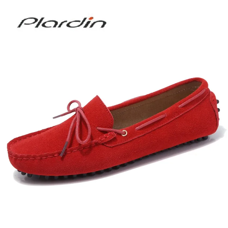 

plardin 2019 Women Flats Shoes Woman Loafers Plus Size Women's Fashion genuine leather Casual Shoes lace up Female Footwear