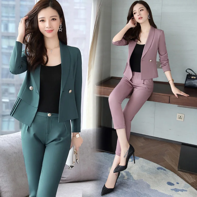 2019 nieuwe vrouwen pak herfst double-breasted professionele pak pak kraag negen broek twee sets van temperament vrouwen kleding 2019 nieuwe vrouwen pak herfst double-breasted professionele pak pak kraag negen broek twee sets van temperament vrouwen kleding