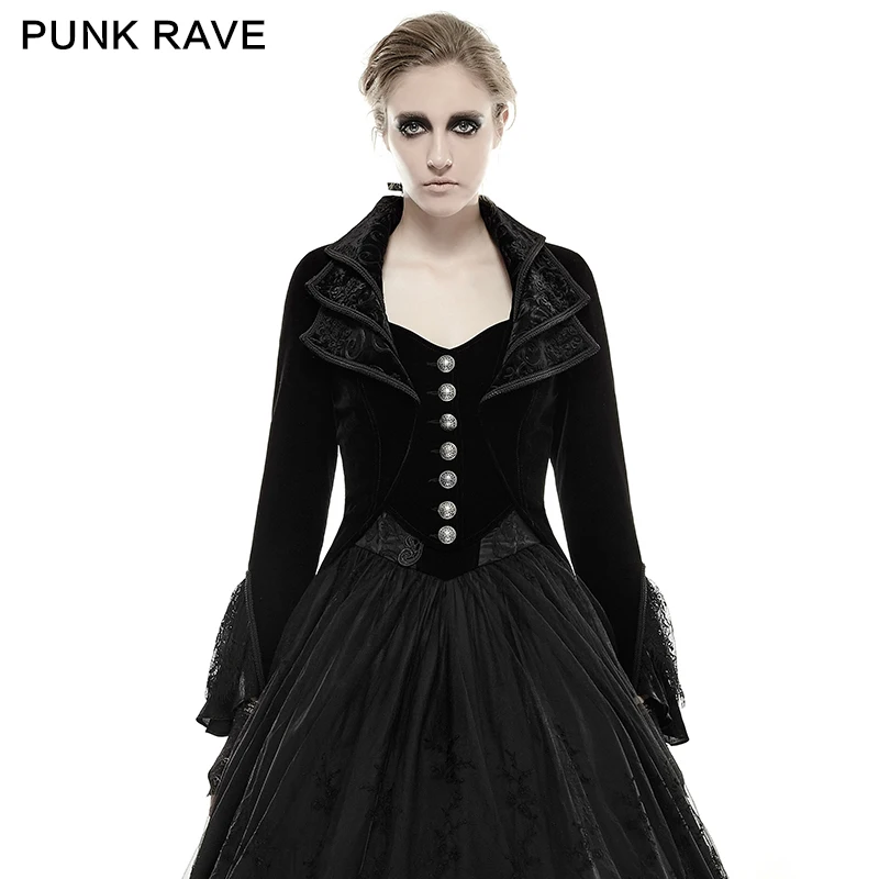 

PUNK RAVE gothic style full sleeve turn-down long coat with cascade design of the collar