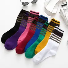 Модные хлопковые Женские Жаккардовые цветные носки весна осень полосатые милые высокие носки