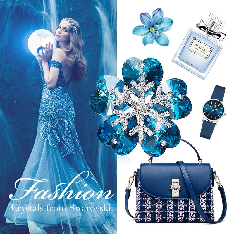 Cdyle украшенная кристаллами Брошь для женщин модные ювелирные изделия Элегантный шик синий фиолетовый Снежинка Рождество