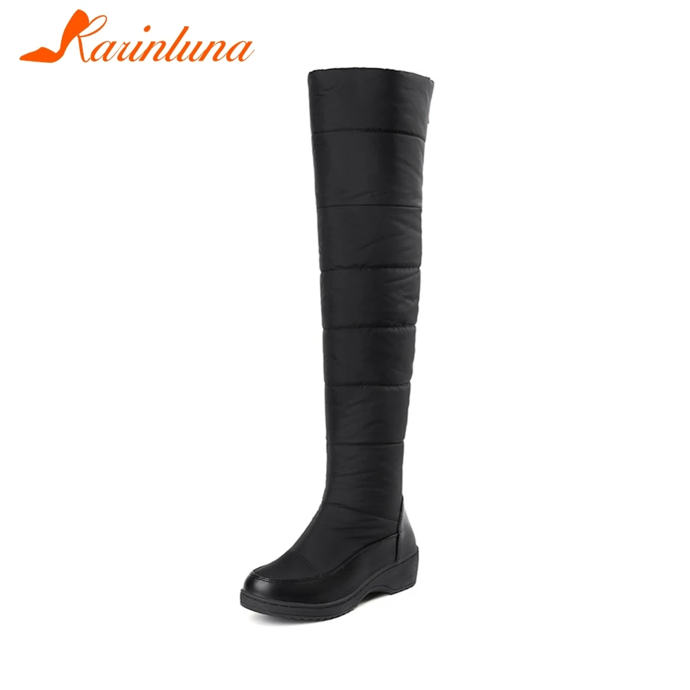 

KARINLUNA Women Winter Over Knee Thigh High Boots Warm Fur Platform Shoes Woman Waterproof Boots Wedges Footwear Size 35-44