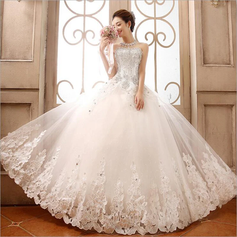 

Wedding Dress 2018 New Arrival Jewelry Sweetheart Big Lace Edge Princess Wedding Gowns