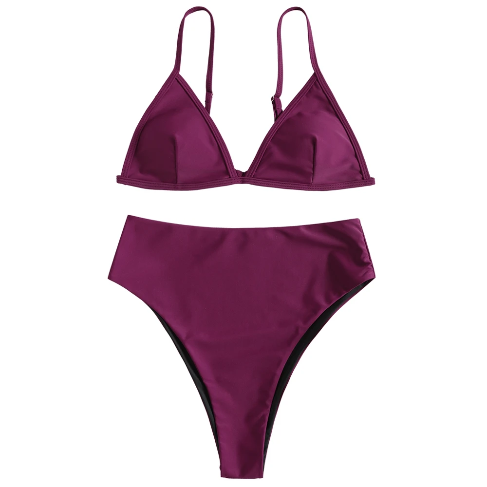 

2018 New Women High Waisted Padded Bikini Set Wire Free Spaghetti Straps Bra and Briefs Set Lady Swimsuit Beach Bath Swimwear