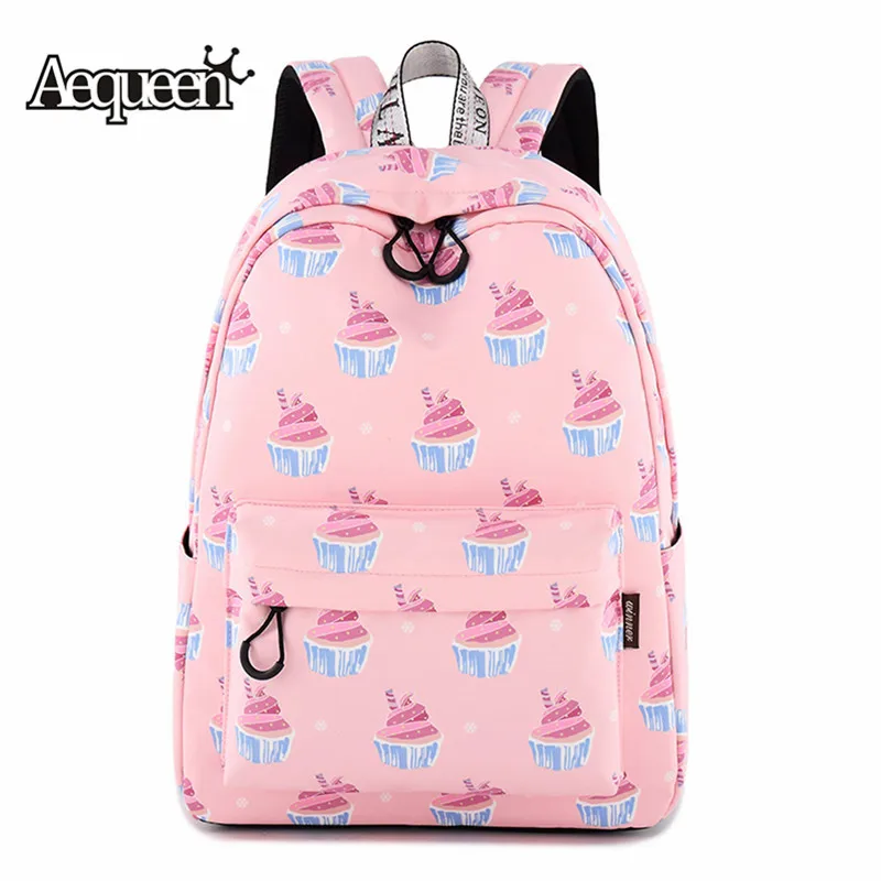 AEQUEEN Cute Pink Canvas Backpacks For Teenagers Girls Female School