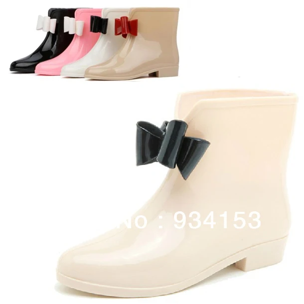 Cute Bowknot Rubber Flat Heel Ankle Rain Boots Fashion Galoshes Rain Shoes Cute Bowknot Rubber Flat Heel Ankle Rain Boots Fashion Galoshes Rain Shoes