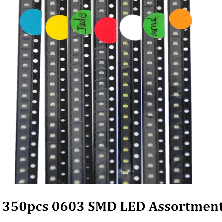 

350pcs SMD LEDs Diode 0603 Assorted Diod LED Light Emitting 0603 Diodes RED Orange Jade-green White Green Blue Yellow 50pcs Each