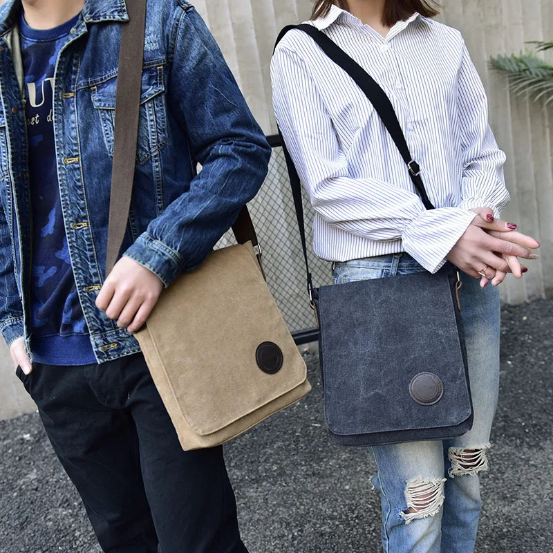

Retro men's canvas, single shoulder bag, multi-layer men's oblique satchel