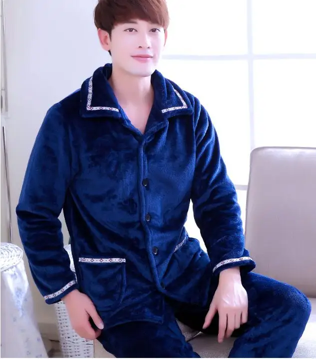 Зимняя теплая Пижама для взрослых, Мужская Фланелевая Удобная Пижама, Мужская домашняя одежда из кораллового флиса с длинным рукавом, 2 шт размера плюс D-2060 - Цвет: Style14