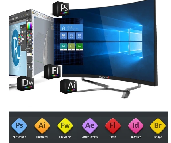 2018 New China 21.5 23.5 27 32 inch VGA + DVI + SPK HD curved pc computer