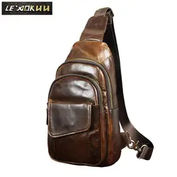 Оригинальный кожаный Для мужчин Повседневное мода путешествия Треугольники Грудь Sling Bag Кофе Дизайн 8 "планшет одно плечо сумка рюкзак