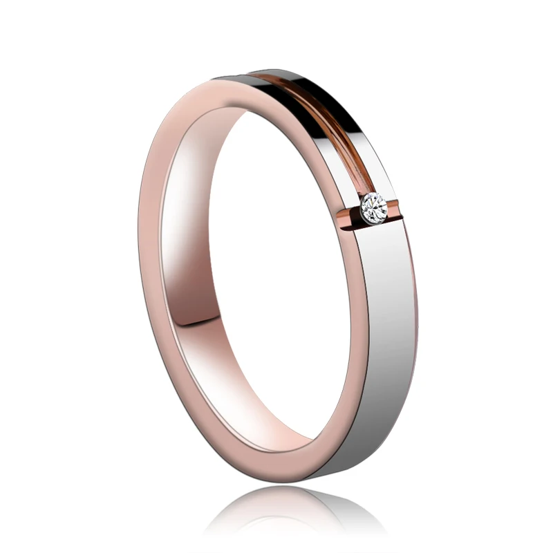 New Arrival Romantic 4mm Width Rose Gold Tungsten Rings CZ Stone Inlay For Lady/Girl Wedding Ring Free Shipping Size