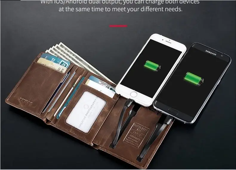 

2019 Smart Wallet With USB for Charging Wallet With mobile phone 4000 mAh Wallet power bank for samsung s8 s9 xiaomi mi9