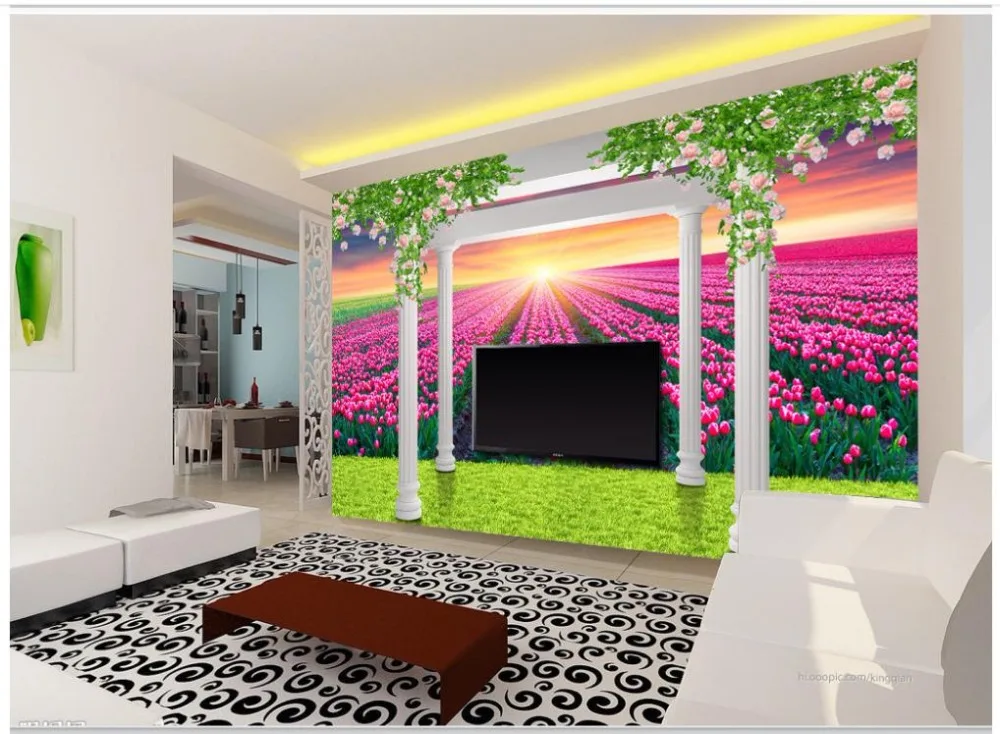 

3D Wallpaper Custom Any Size Mural Wallpaper Roman Pillar Flower Vine Tulip Landscape TV Backdrop Bedroom Photo Wall Paper 3D
