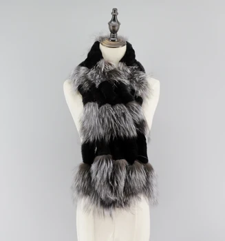 

Genuine Silver Fox Fur Rex Rabbit Fur Unisex Winter Scarf Scarves Neck Warmer Mufflers