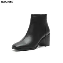 NemaoNe Genuine Leather Winter Boots for Women Classic Chelsea Natural Leather Ladies Shoes Round Toe Thick Heel Ankle Boots
