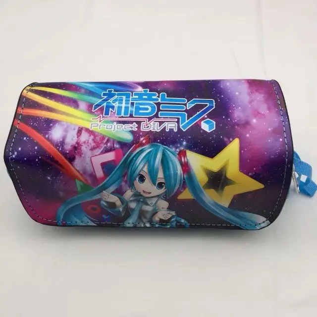 A Hatsune Miku ручка Сумка Многофункциональная двойная молния кожаный пенал кошельки канцелярские Мультяшные аниме девушка косметички сумки - Цвет: A