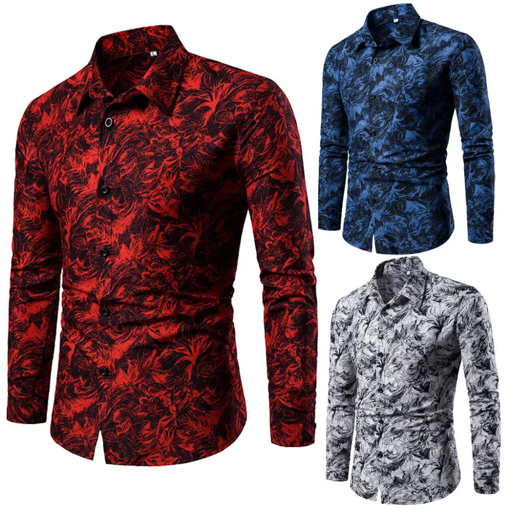 

2019 new style Spring And Summer Men's Casual Pattern Stand Collar Button Long Sleeve Shirt high quality