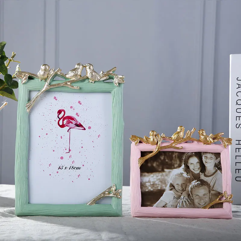 

5/6/7/8 Inch Wood Frame Creative Resin Photo Frame Three Bird Photo Frame Picture Desktop Photo Frame Gift Home Decoration