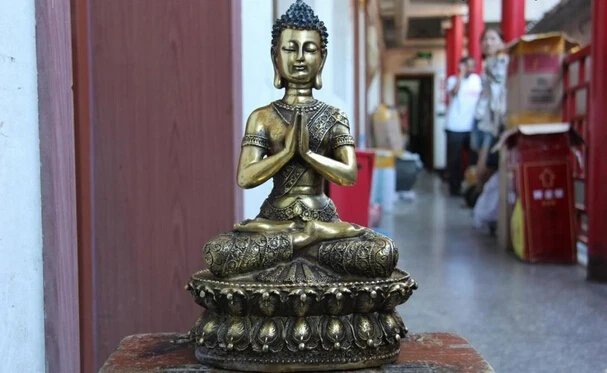 

150401 S1016 13 Thailand Buddhism Copper Bronze Gild Rulai Tathagata Sakyamuni Buddha Statue