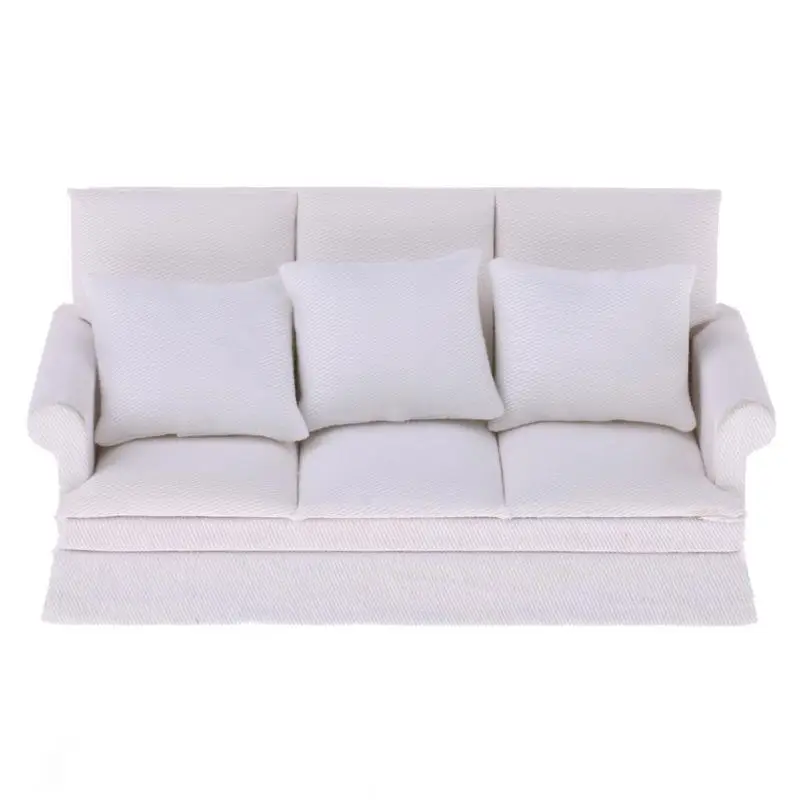 

1:12 Dollhouse Miniature Furniture Three-Seater Couch Sofa Pillow Set White