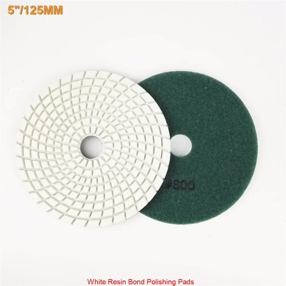 DIATOOL 6pcs 5inch #800 Diamond Flexible Wet Polishing Pad for Stone, White Bond, Spiral Type Diameter 125mm Free-shipping