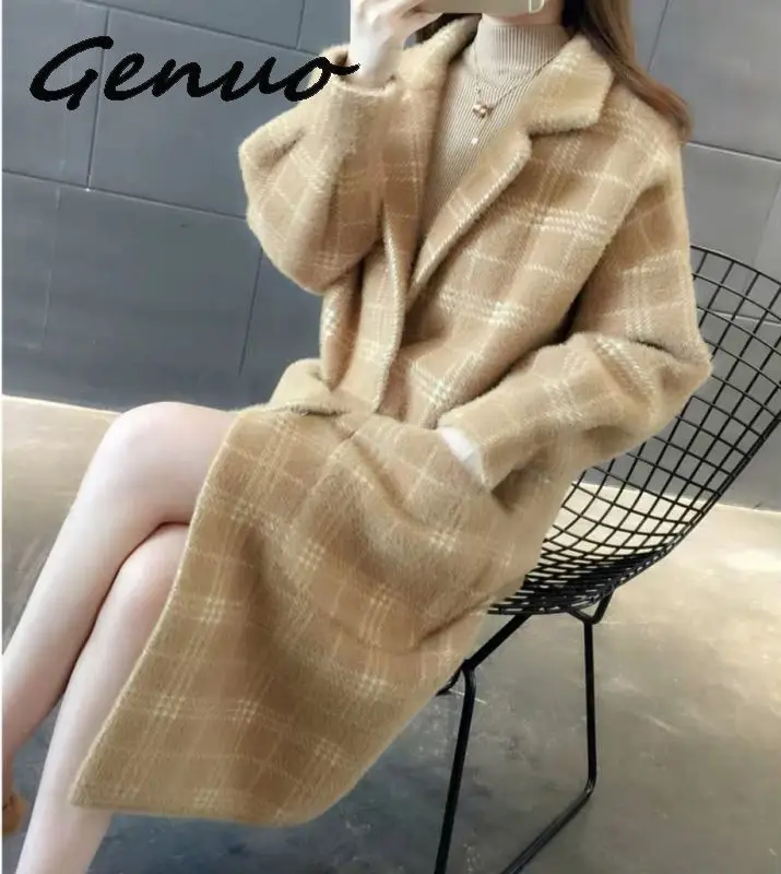 Genuo новый свитер в радужную полоску Кардиган 2019 Женский Осенний вязаный Топ оверсайз Однобортный Теплый Свободный корейский вязаный жакет
