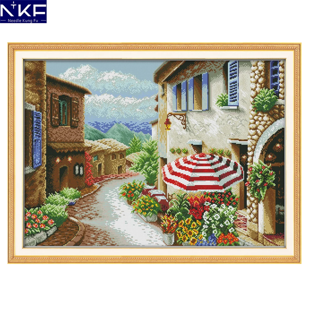 NKF A Street View Cross-Stitch Embroidery Designs Needlepoint Christmas Stocking Kits Stamped Cross Stitch for Home Decoration | Дом и сад