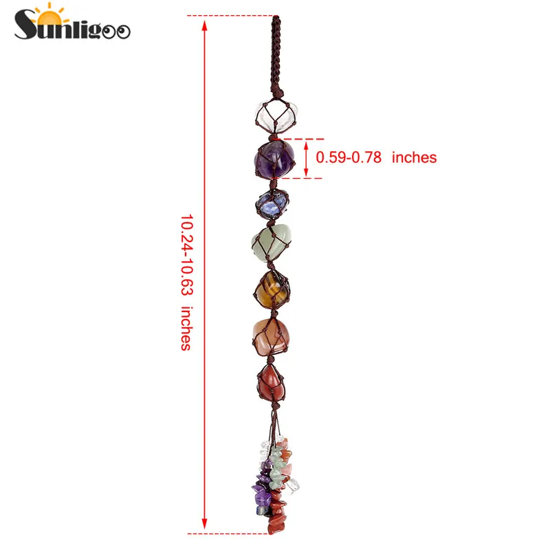 Günstige Sunligoo 7 Chakra Getrommelt Edelstein Quaste Spirituelle Meditation Hängen Fenster Feng Shui Ornament Natürliche Steine Auto Home decor