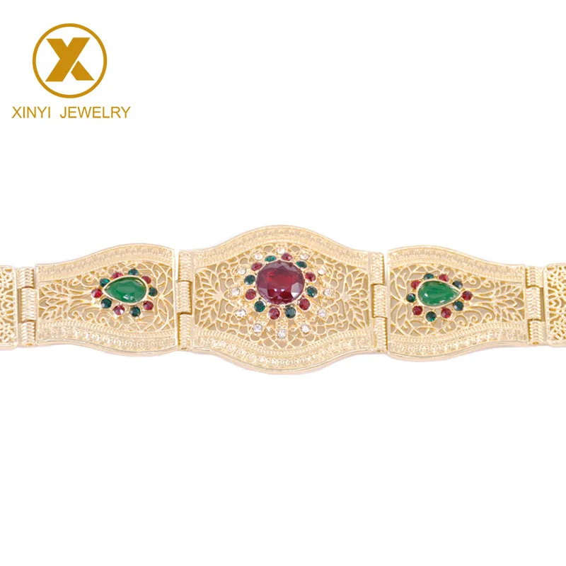 

Turkish national hollow mesh metal waist chain with gold rhinestone crystal body ornaments European women's day belt Bijoux