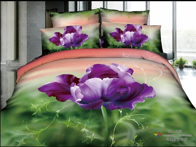 twin full size 3d purple rose flowers lime green bedding designer