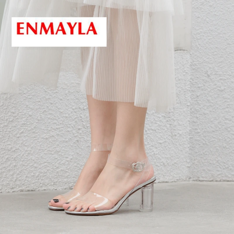 

ENMAYLA 2019 New Arrival Women High Heel Sandals Basic Party Buckle Strap Shoes Summer Fashion Shoes Size 34-39 LY2101