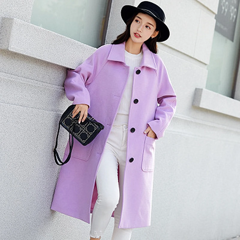 

Temperament Autumn And Winter New Woolen Coat 2018 Fashion Lapel Solid Color Loose Long Sleeve Long Women's Wool Coat